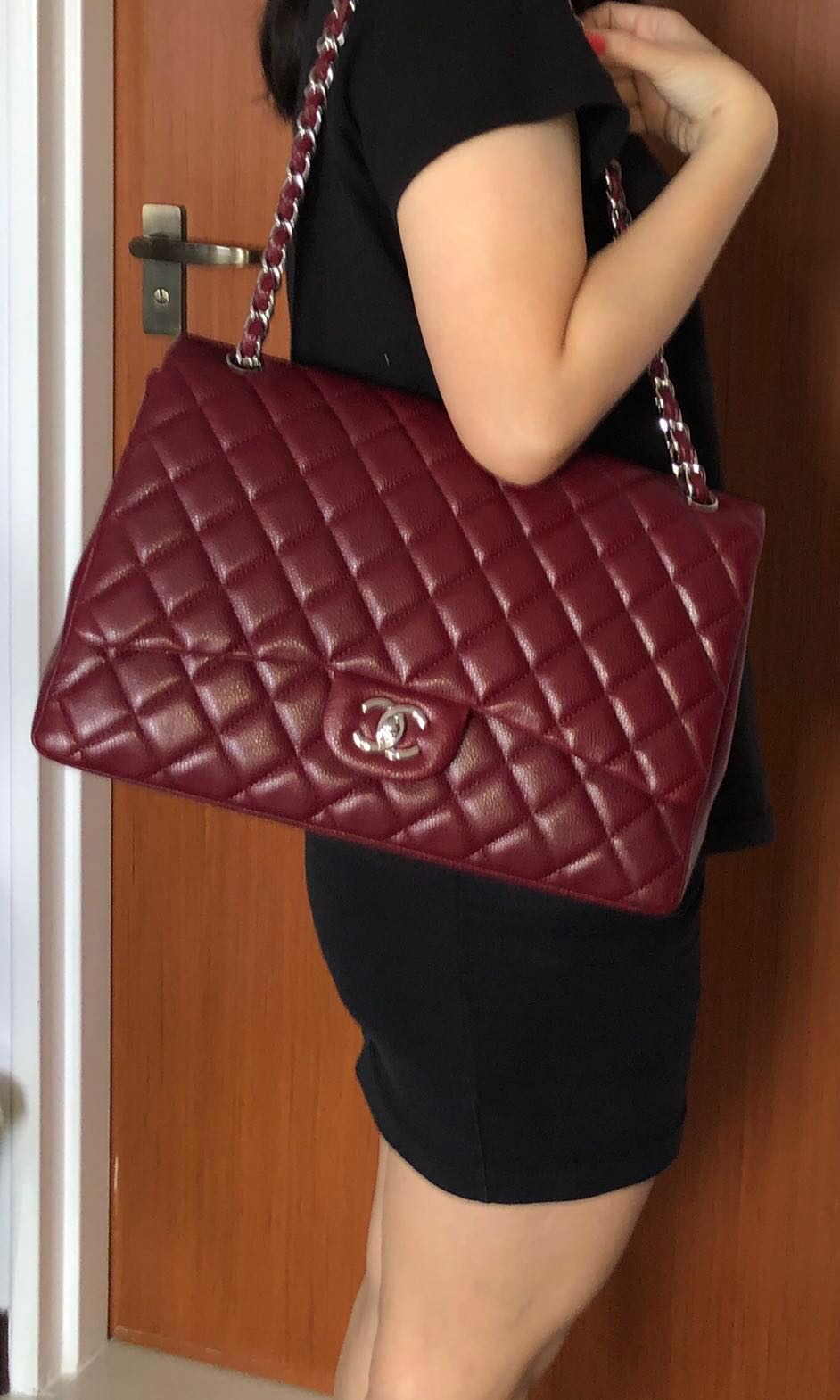Authentic Chanel Maxi Wine Red Caviar Bag, Luxury, Bags & Wallets on  Carousell
