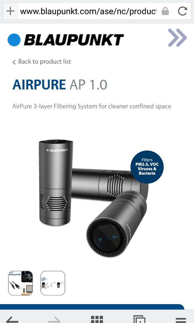 BLAUPUNKT car air purifier, TV & Home Appliances, Air Purifiers