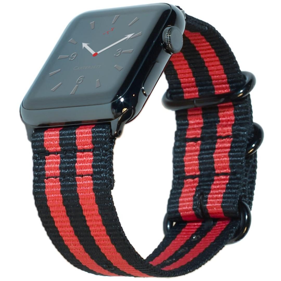 Carterjett Apple Watch Band XL Nylon Sport Series 4 3 2 1 Replacement Strap Canvas Black Hardware 42mm 44mm XXL Red Black Mobile Phones Gadgets Wearables Smart Watches on Carousell