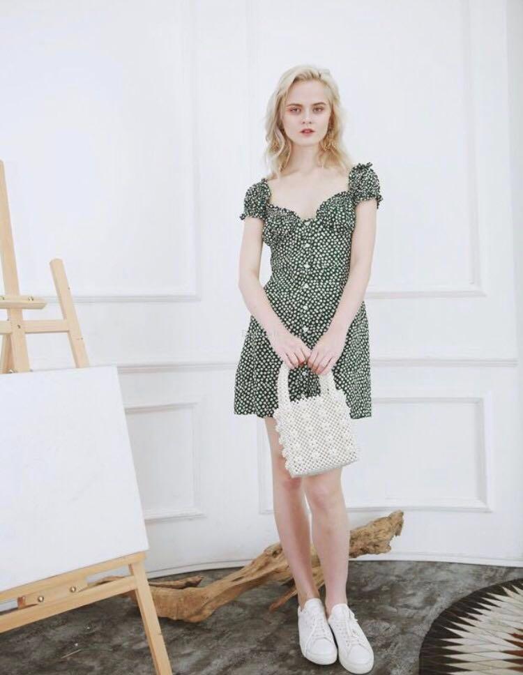 Green floral button down dress clearance