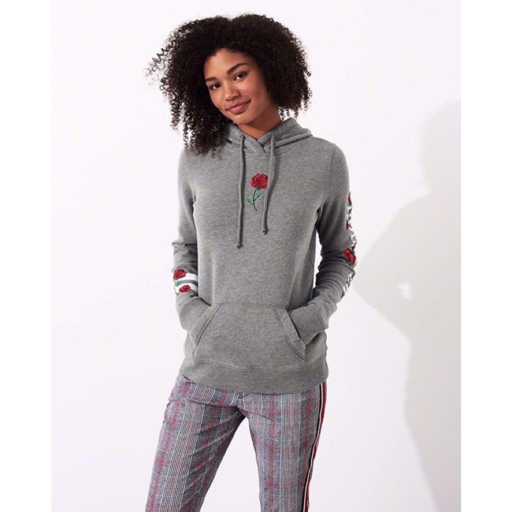 Hollister rose embroidered hoodie deals