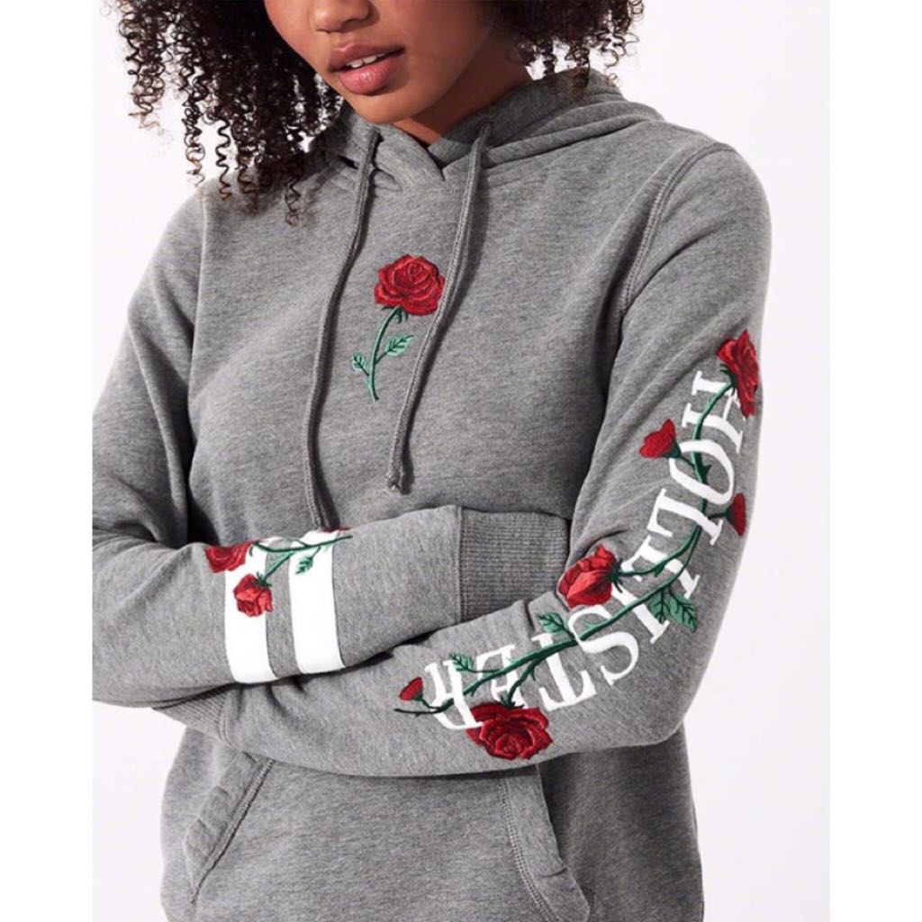 hollister rose embroidered graphic hoodie