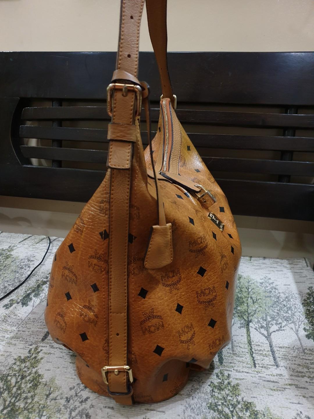 MCM Visetos Large Cognac Shoulder Bag with Lock and Key, Luxury, Bags