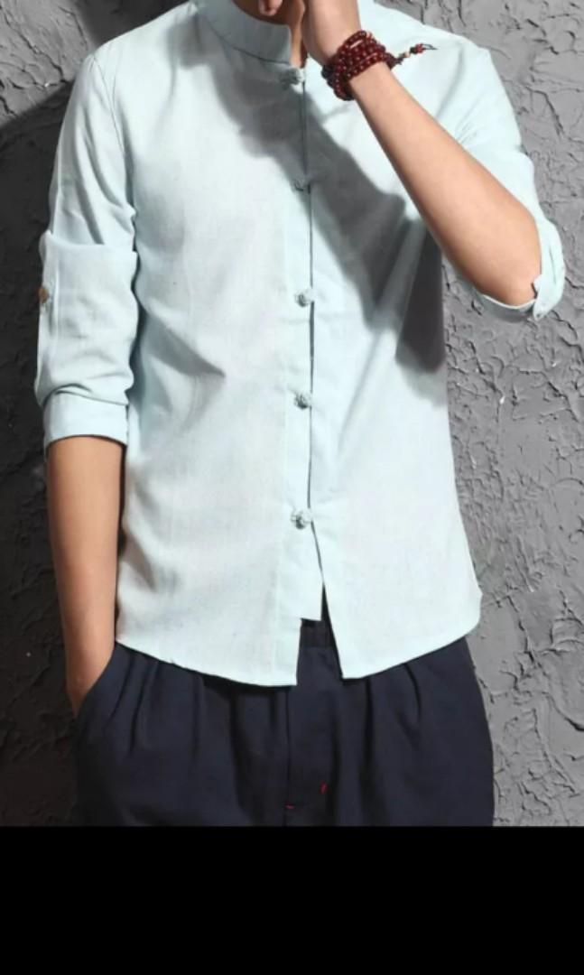 Elm Chinese Collar Linen Shirt in Sakura main image 0