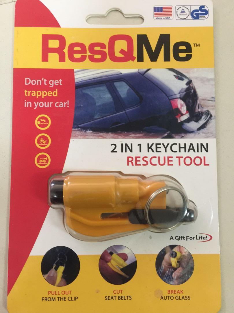 RESQME 2 IN 1 KEYCHAIN RESCUE TOOL, Car Parts & Accessories on Carousell
