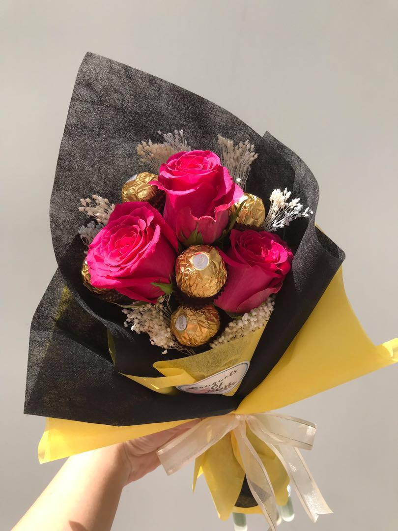 Roses With Ferrero Rocher Bouquet Gardening Flowers Bouquets On Carousell