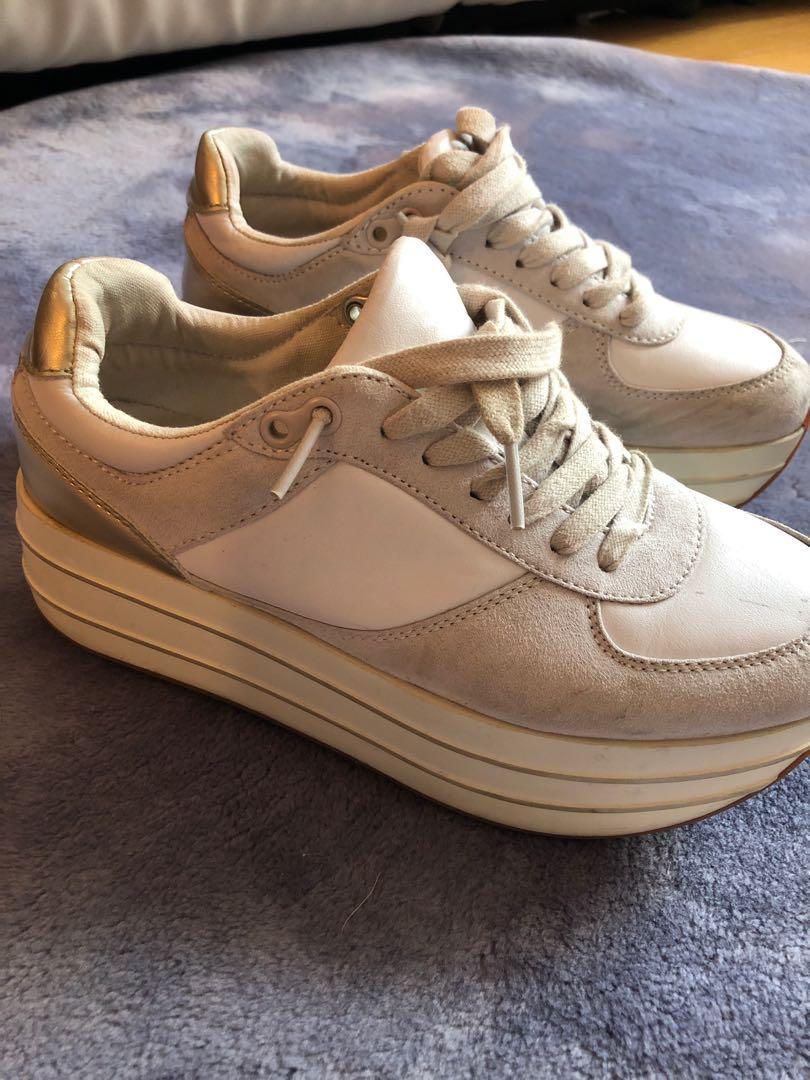 beige platform trainers