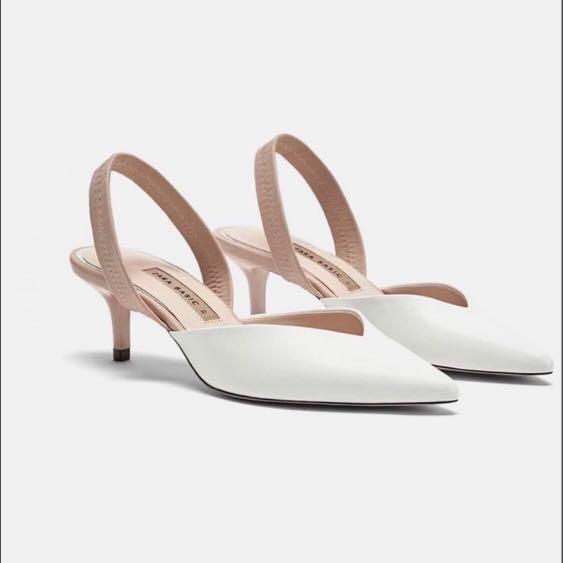 Zara white slingback kitten heels 