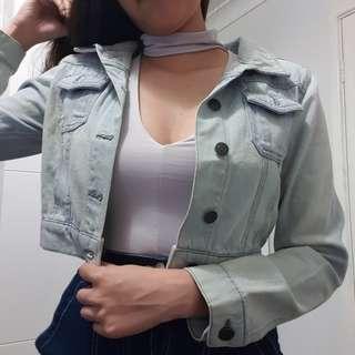 distressed denim cropped jacket