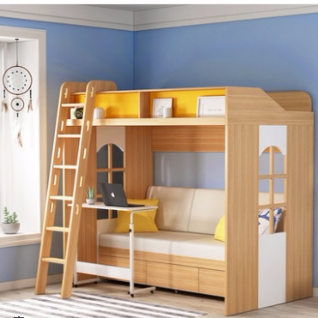 实木高架床多功能儿童成人床上下床省空间组合上床下桌带书架下空-淘宝网
