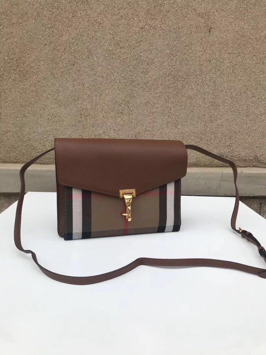 Leather and House Check Crossbody Bag 