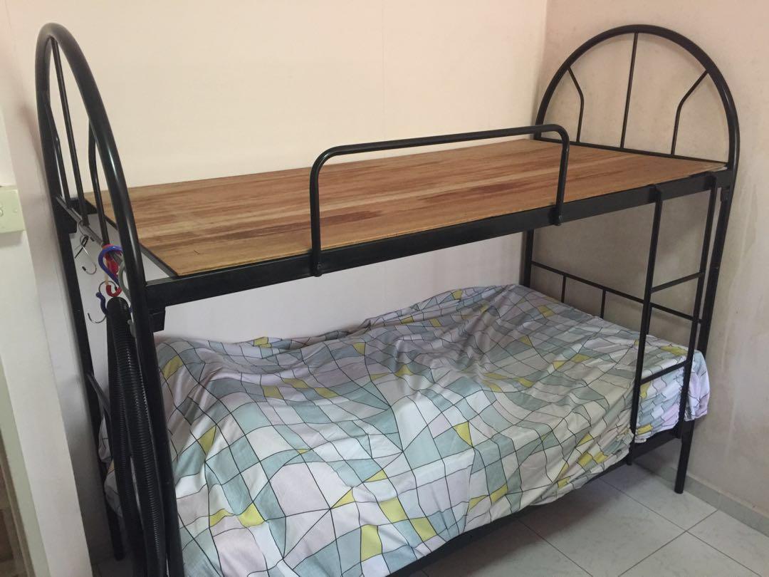 Double Decker Metal Bed Frame With Plywood Backing Furniture Beds Mattresses On Carousell