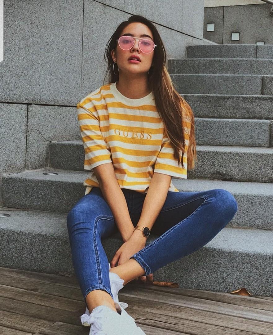 instock GUESS originals David Yarn Dye Mustard Striped Tee