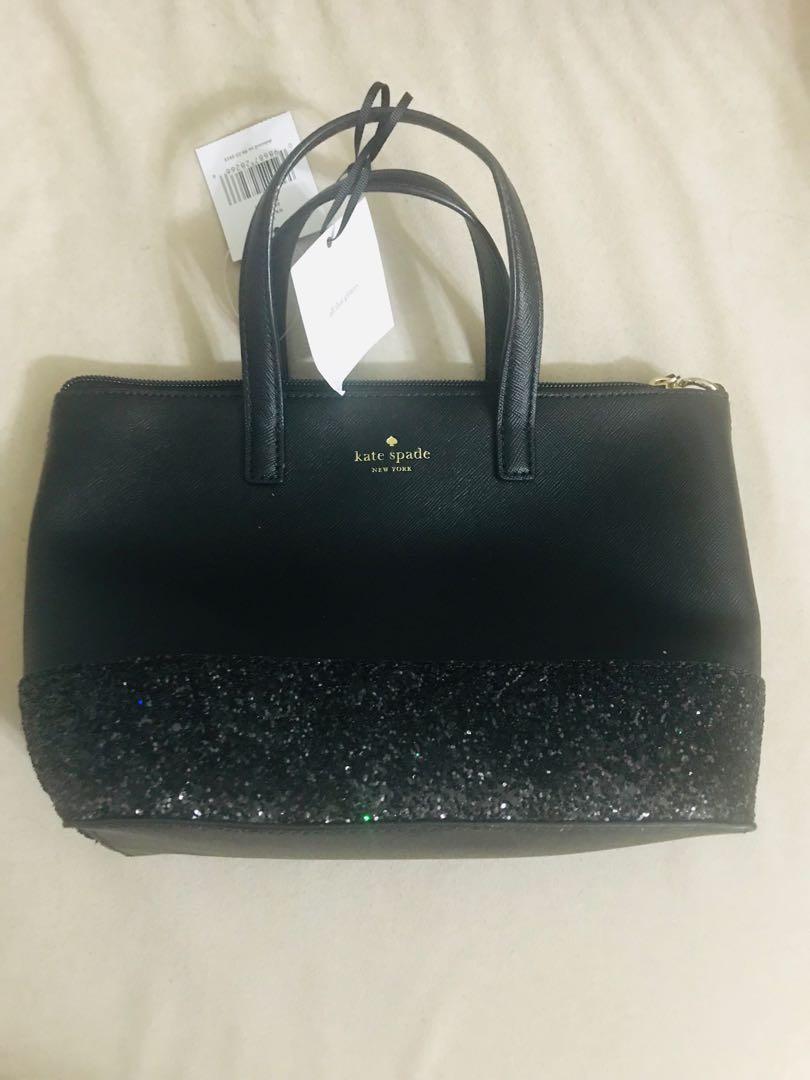 Kate Spade New York Ina Greta Court Glitter Crossbody Bag Top Handle  Handbag (Black): Handbags