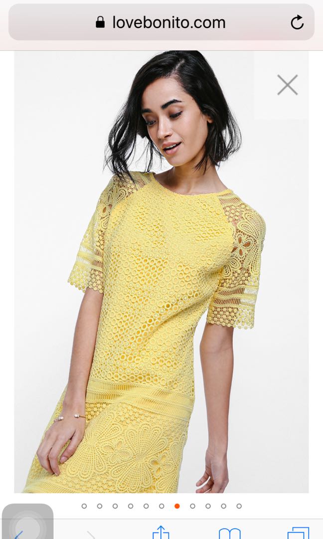 Lace V-Neck Eyelet Dress Yellow