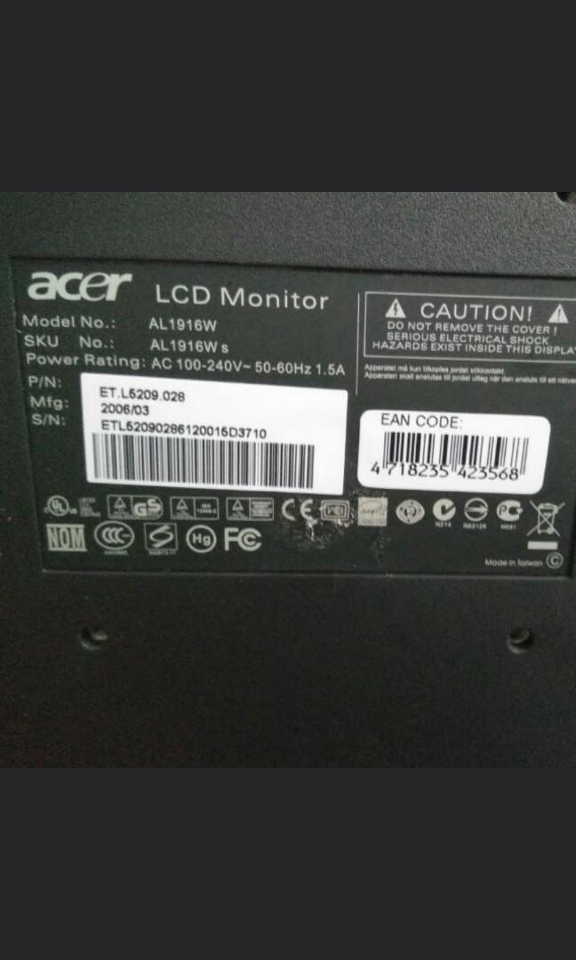 Monitor (Category: Monitor Screens) located in Singapore. Submitted by machicken (Listing ID 214451482, Image 2). Description: AL1916W.