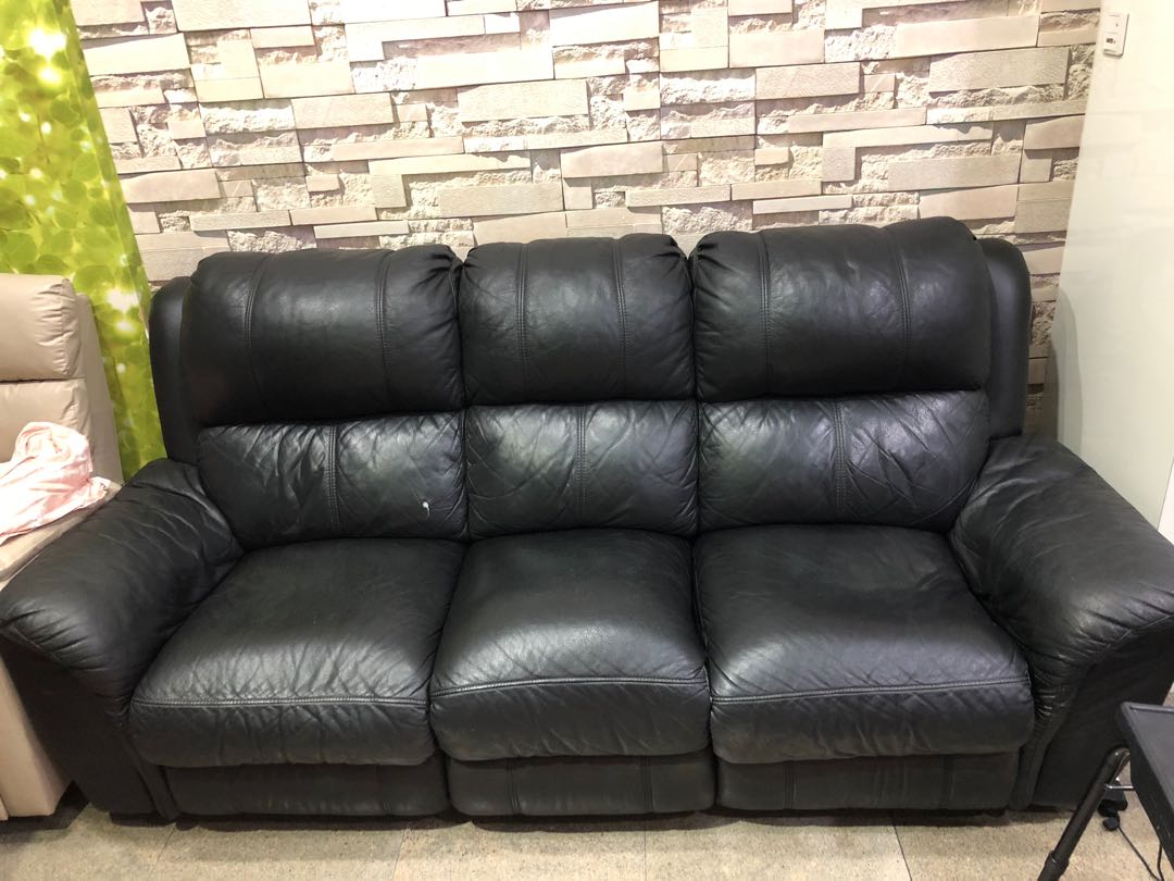 Used Leather Sofa, with recliner, Furniture & Home Living, Furniture