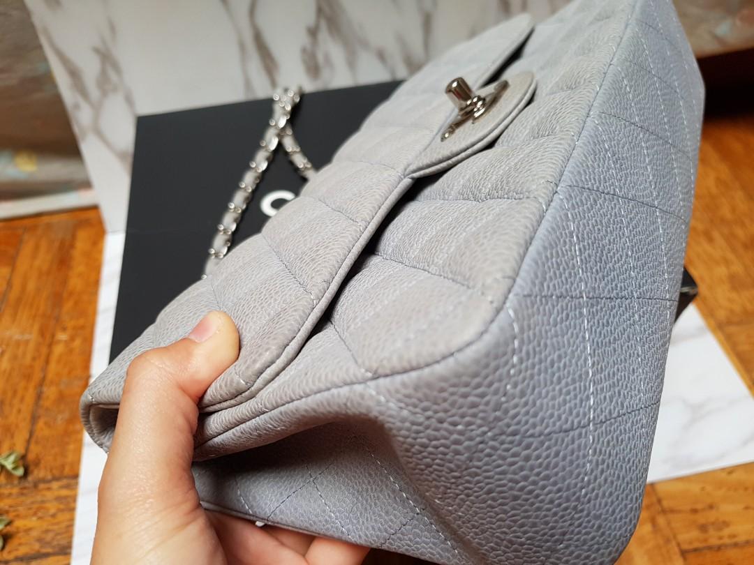 CHANEL Grey Medium Classic Flap bag in Caviar with SILVER Hardware