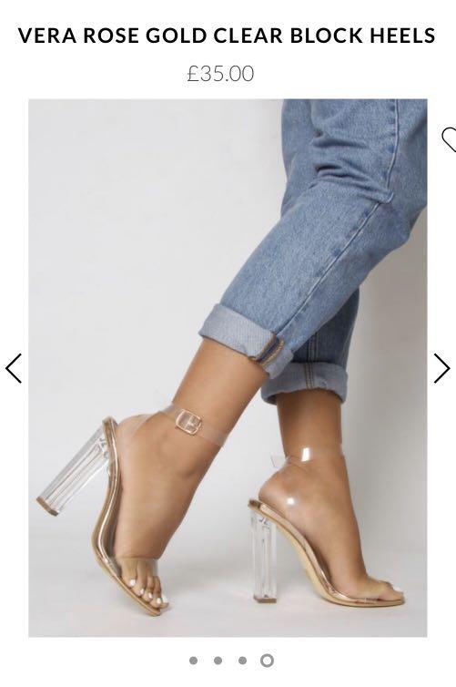 clear heels rose gold