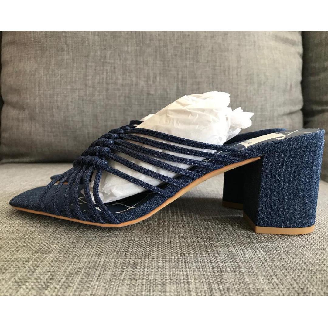 Dolce Vita Delana Woven Block Heel Sandals Indigo 8 Women s Fashion Footwear Heels on Carousell