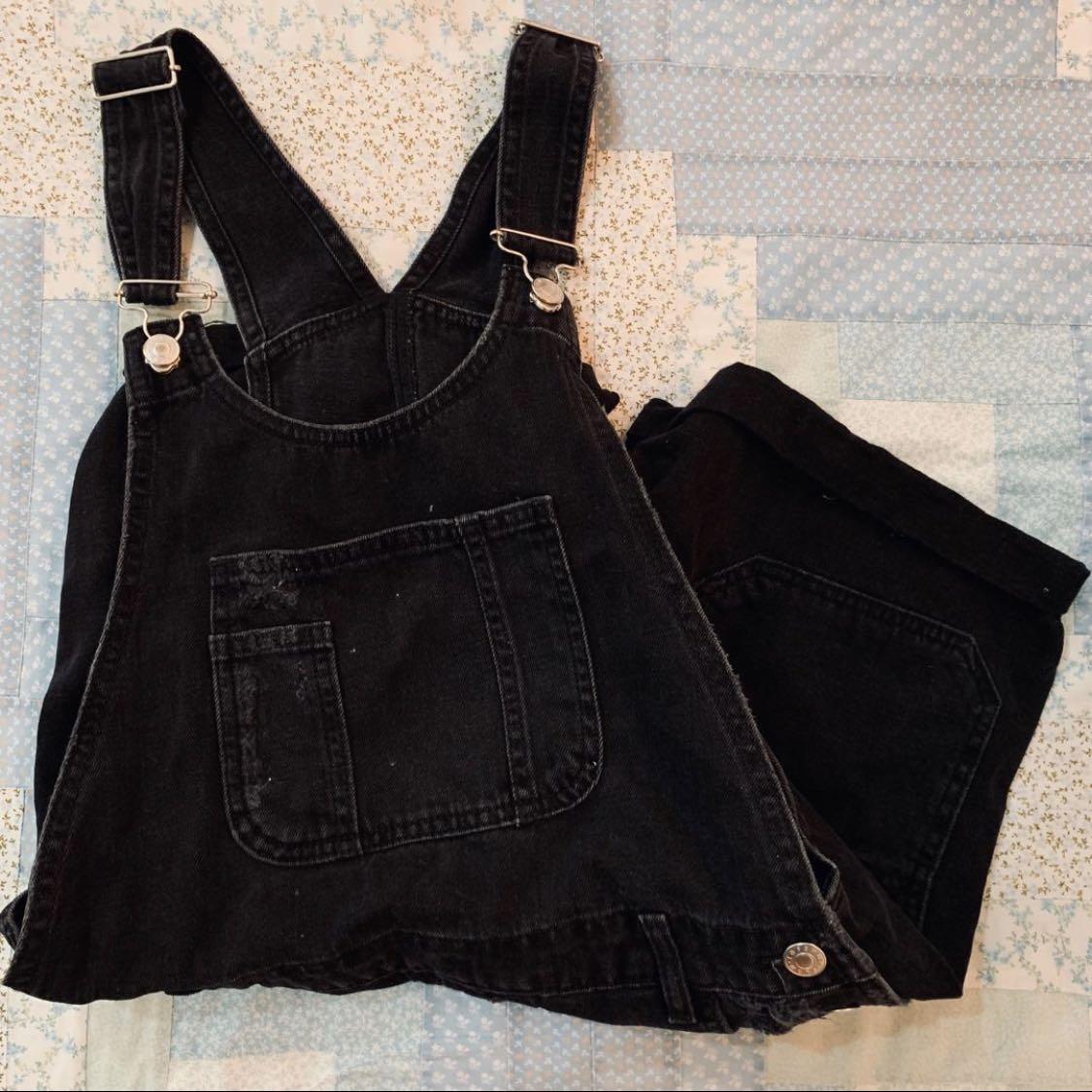 black distressed overall shorts