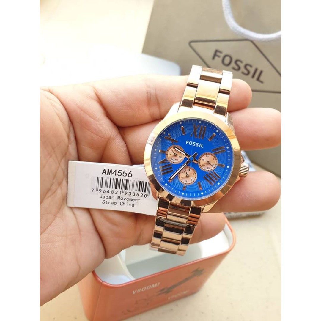 Fossil blue and rose gold watch best sale