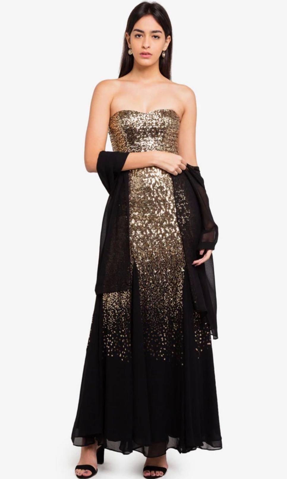 GODDIVA Bandeau Sequin and Chiffon Maxi Dress Women s Fashion