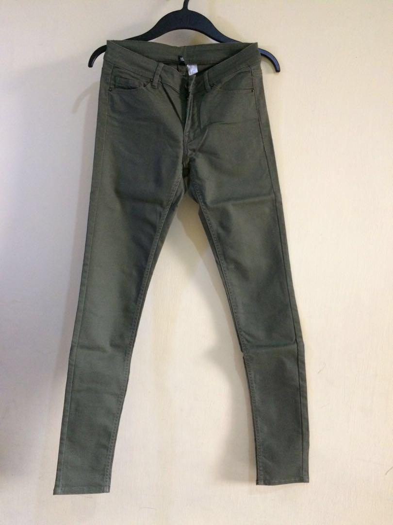 H\u0026M Skinny Jeans (Army Green), Fesyen Wanita, Pakaian Wanita, Bawahan di  Carousell