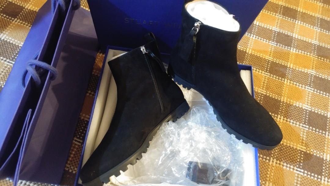 100 New Stuart Weitzman Riley Bootie Black Suede Boots Shoes