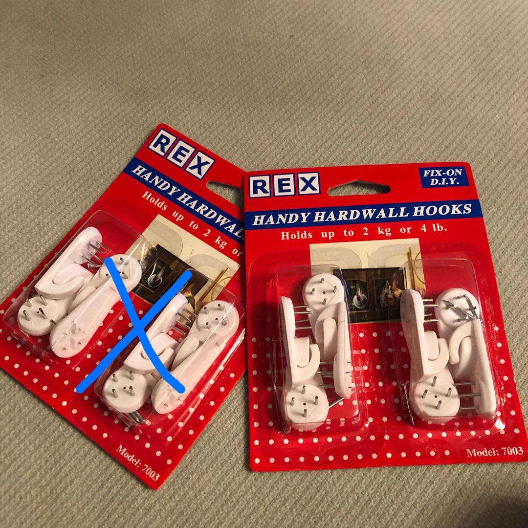 REX handy hardwall hooks 掛牆鈎, 傢俬＆家居, 其他, 掛鉤和衣架 Carousell
