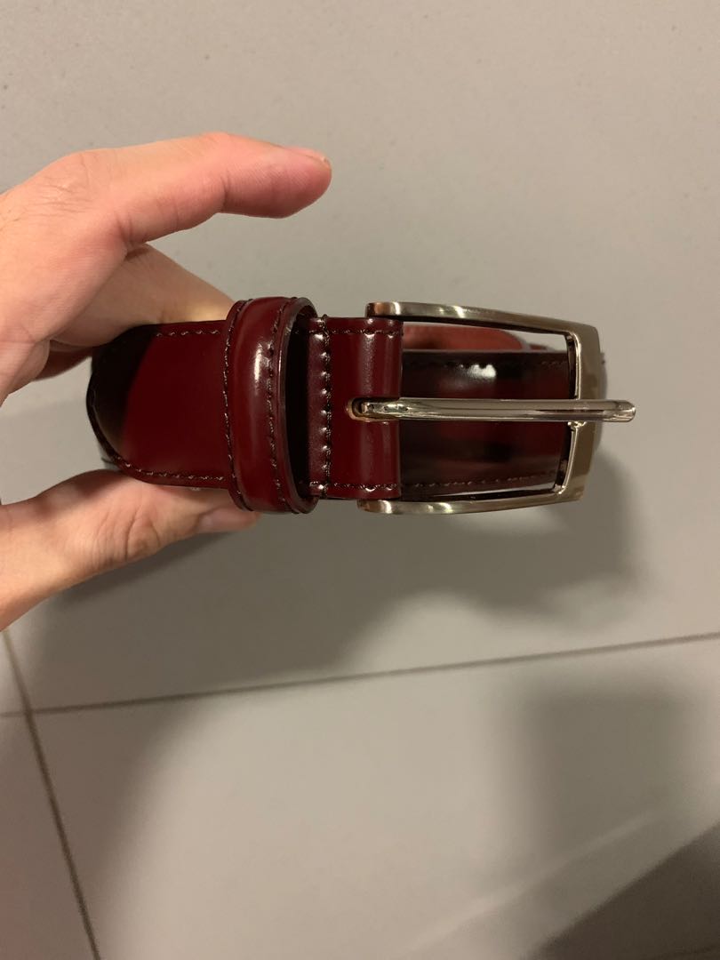 Shell cordovan belt in burgundy, Men's 