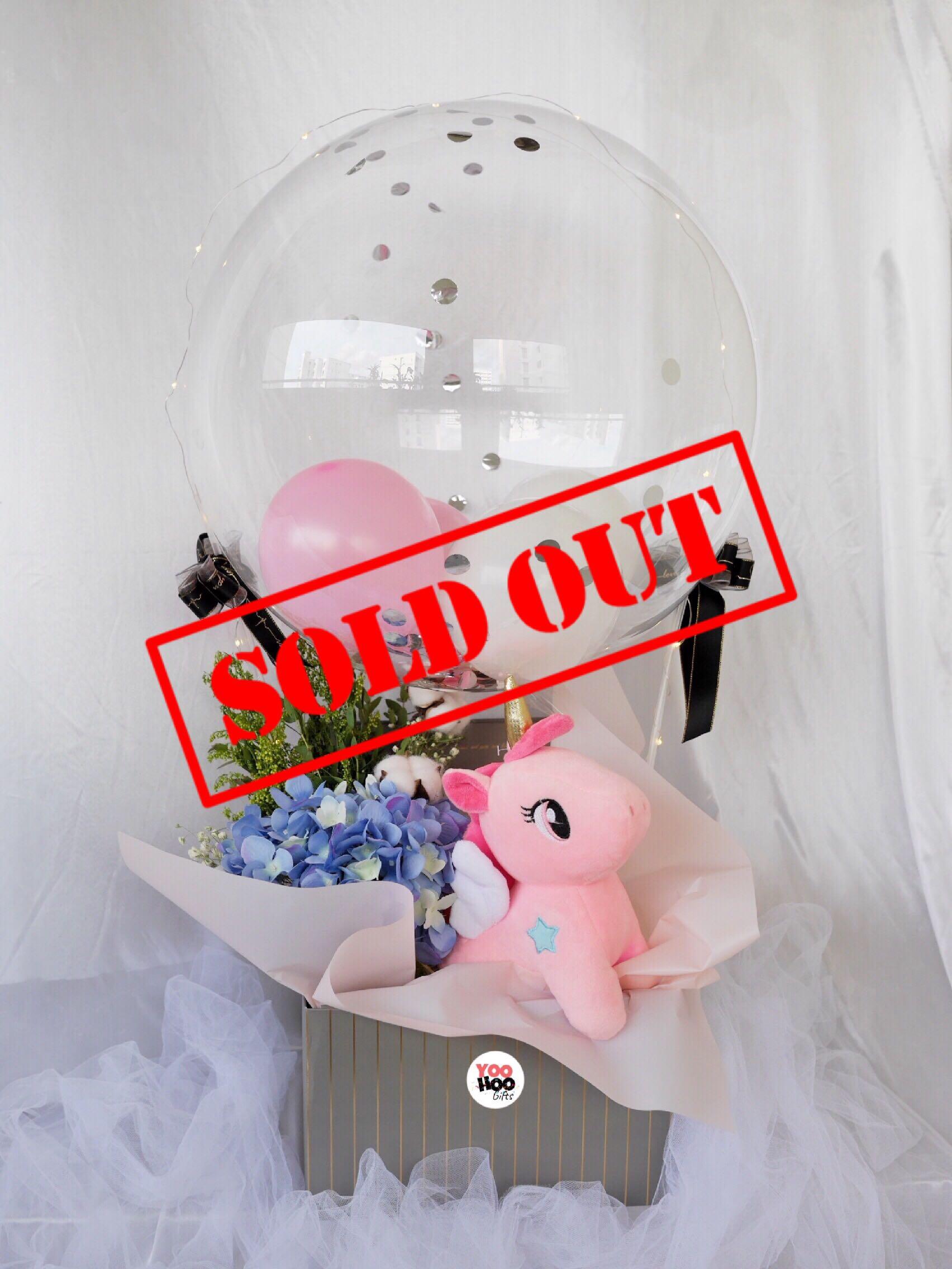 Sold Out Pink Unicorn Hot Air Balloon Valentine S Day Gift Fresh Flowers Hydrangeas Gardening Flowers Bouquets On Carousell