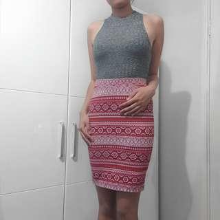 red aztec pencil skirt