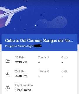 Philippine Airlines (PAL) Cebu to SIARGAO ticket Feb 22
