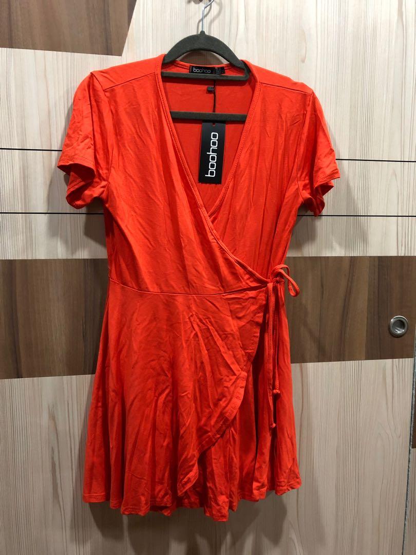 boohoo burnt orange dress