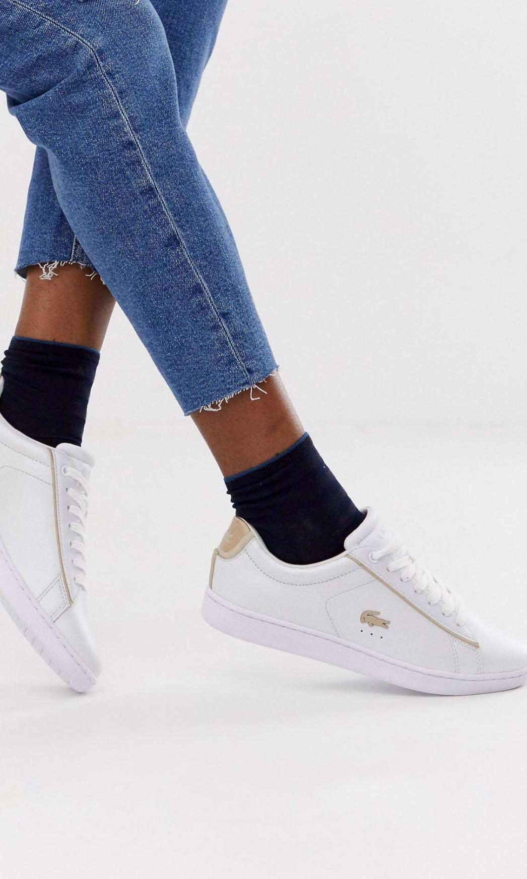 lacoste white and gold trainers