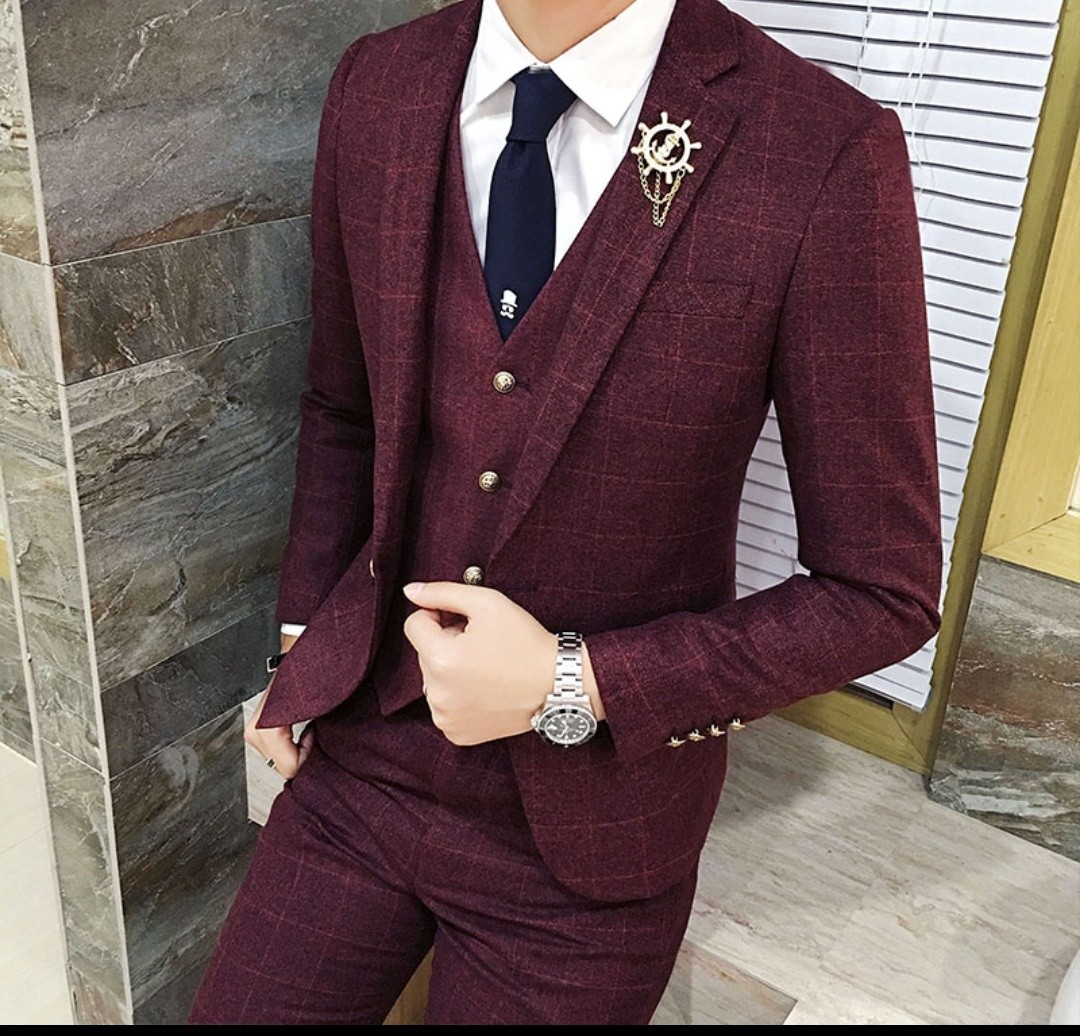 Maroon check coat pant 2025