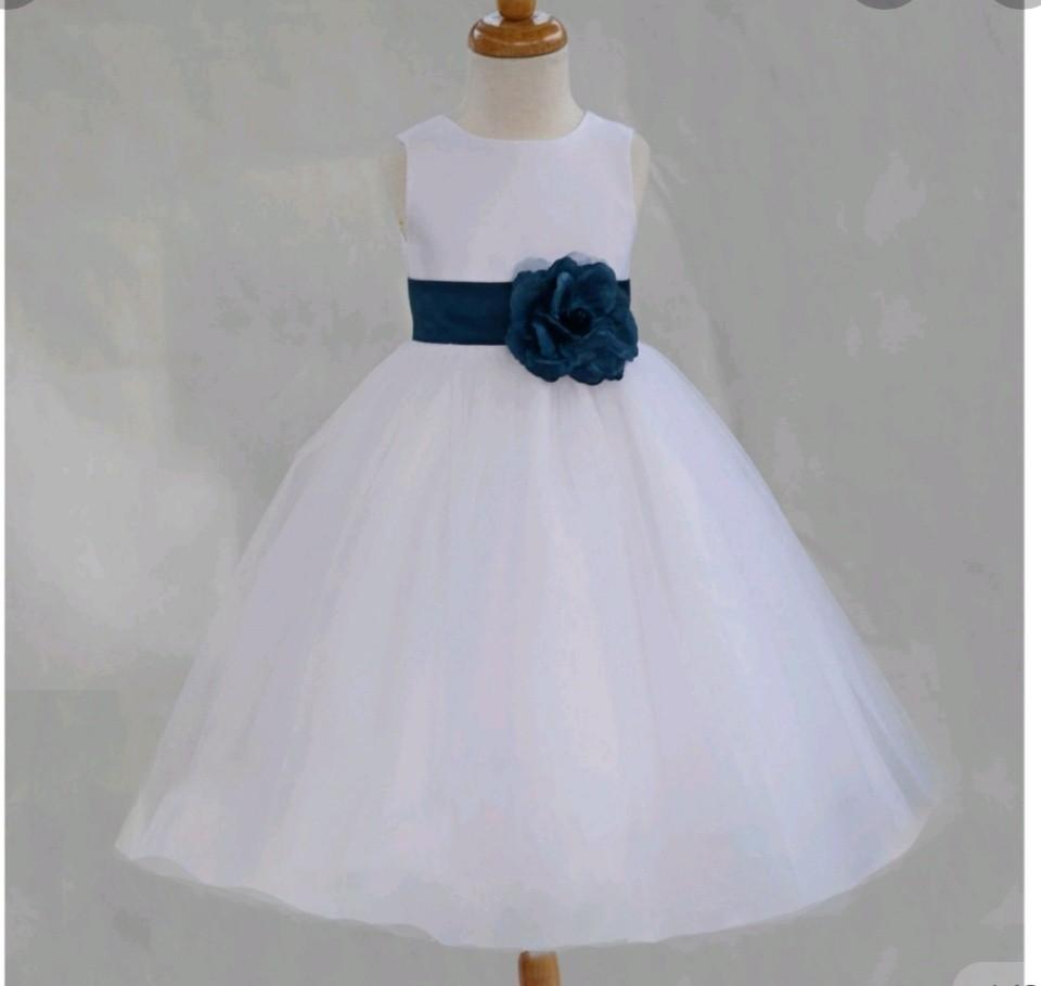 Princess Dress Flower Girl Dress White Dress With Navy Blue Flower N Ribbon Babies Kids Girls Apparel 1 To 3 Years On Carousell