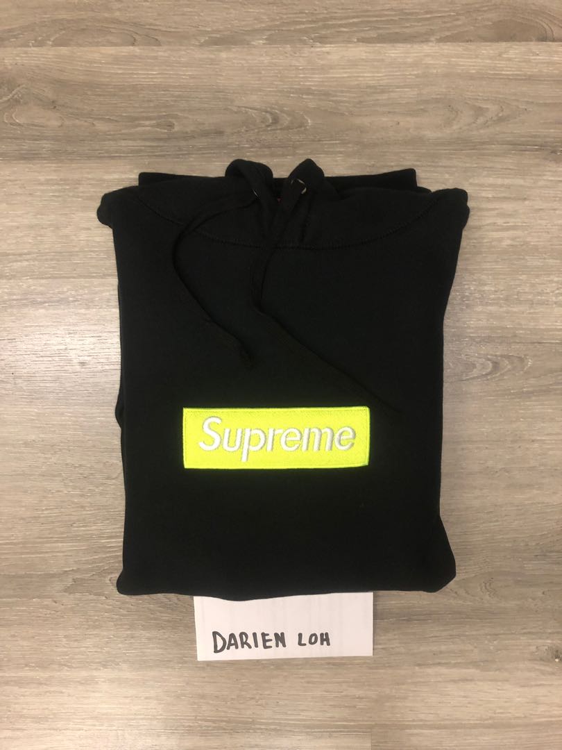 Supreme box logo shop hoodie black lime