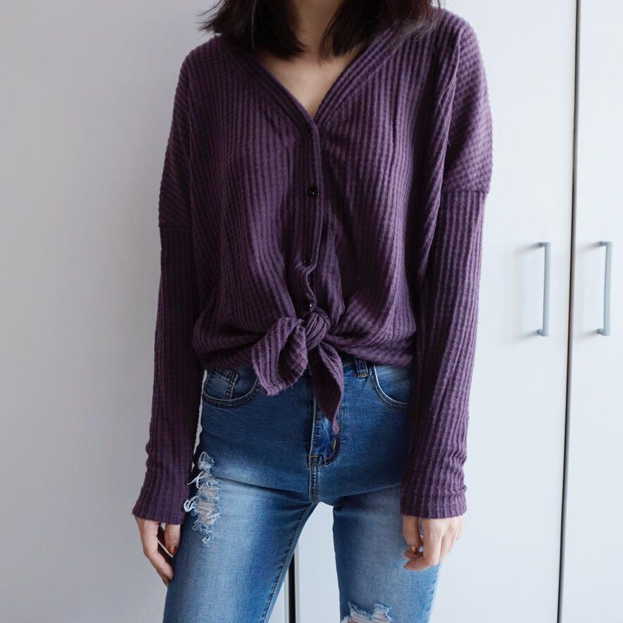 Button Up Sweater Eggplant Purple Women s Fashion Tops Other