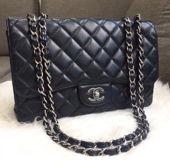 Chanel Jumbo Single Flap Bag (Black Caviar Leather, SHW)