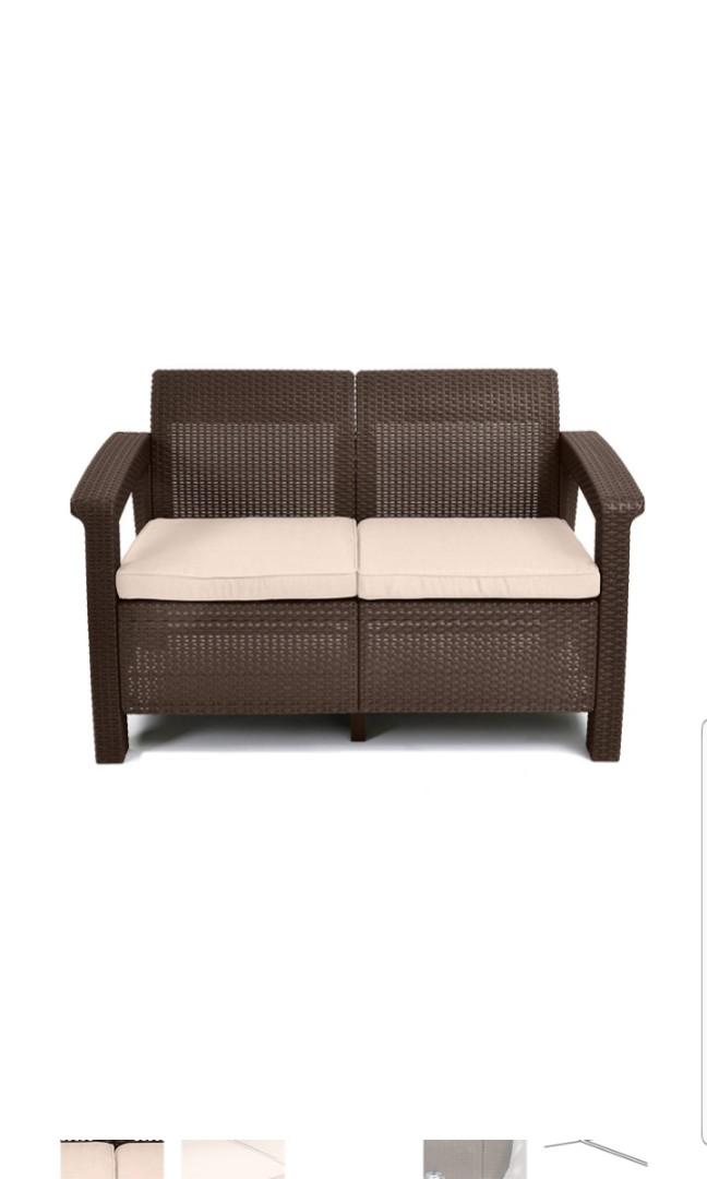Keter Corfu Love Seat All Weather Outdoor Patio Garden Balcony Sofa Lounger Furniture With Cushions Brown Everything Else On Carousell