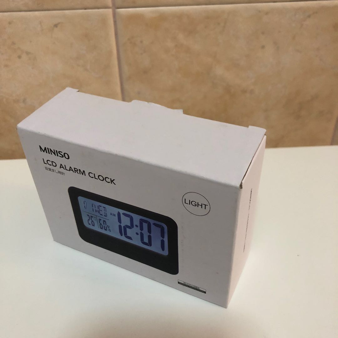 Miniso LCD Alarm Clock with Light (black), Everything Else on Carousell