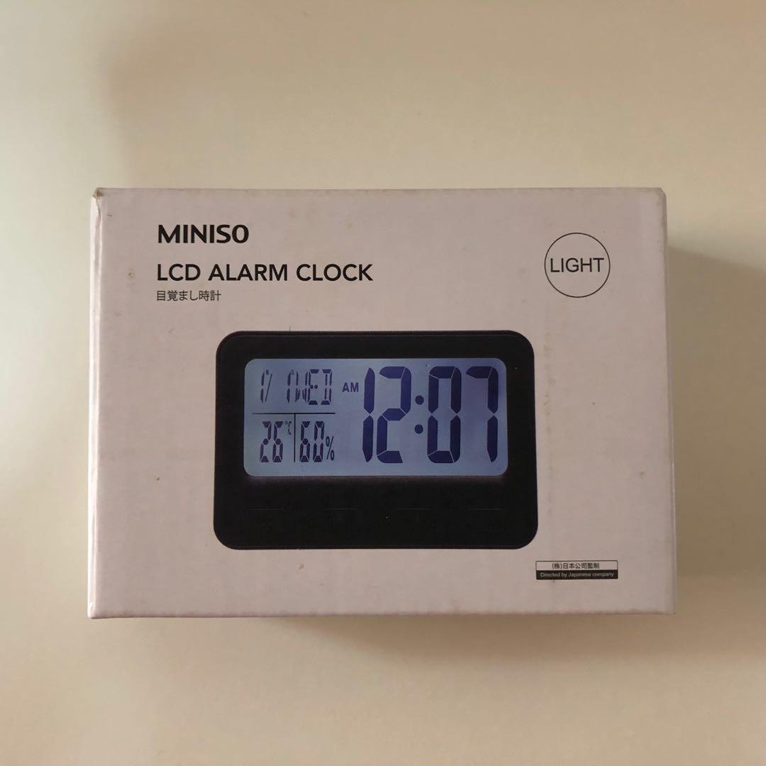 Miniso LCD Alarm Clock with Light (black), Everything Else on Carousell