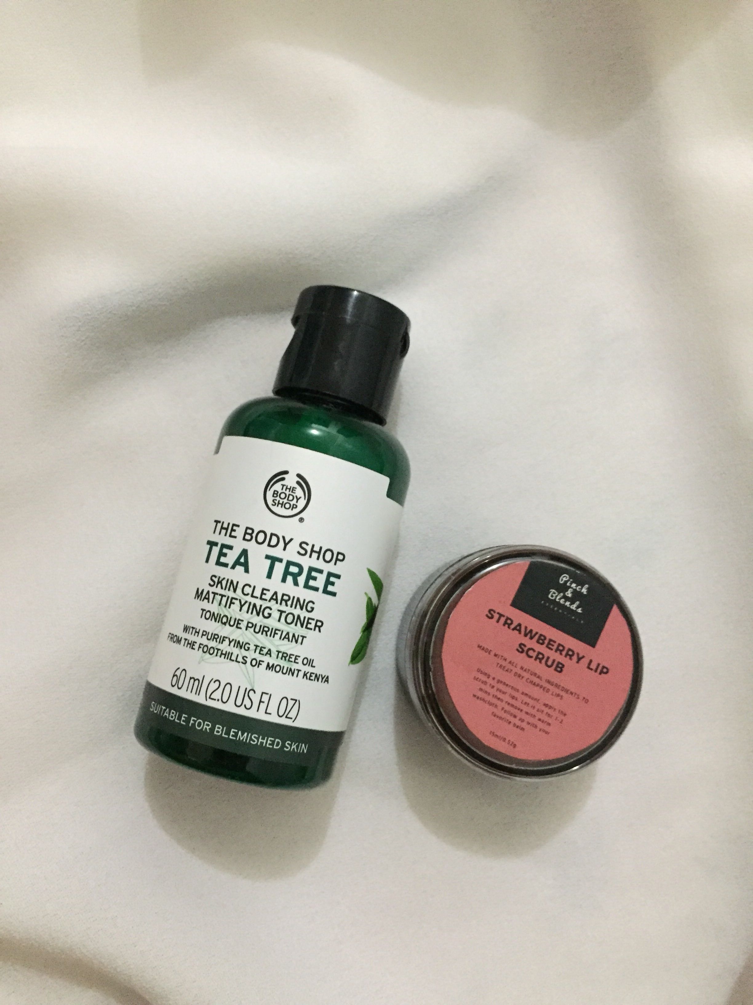 The Body Shop Tea Tree Toner Strawberry Lip Scrub Beauty Personal Care Bath Body Body Care On Carousell