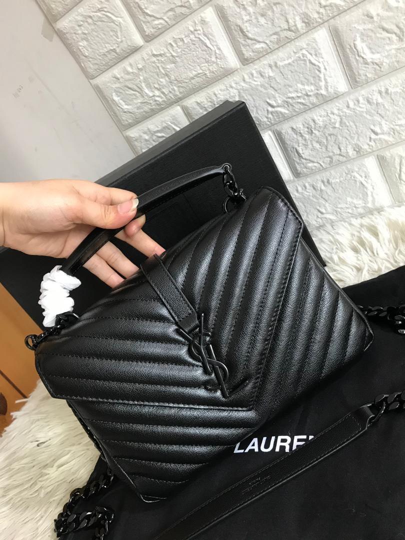 Ysl college bag in gun metal chain medium size
