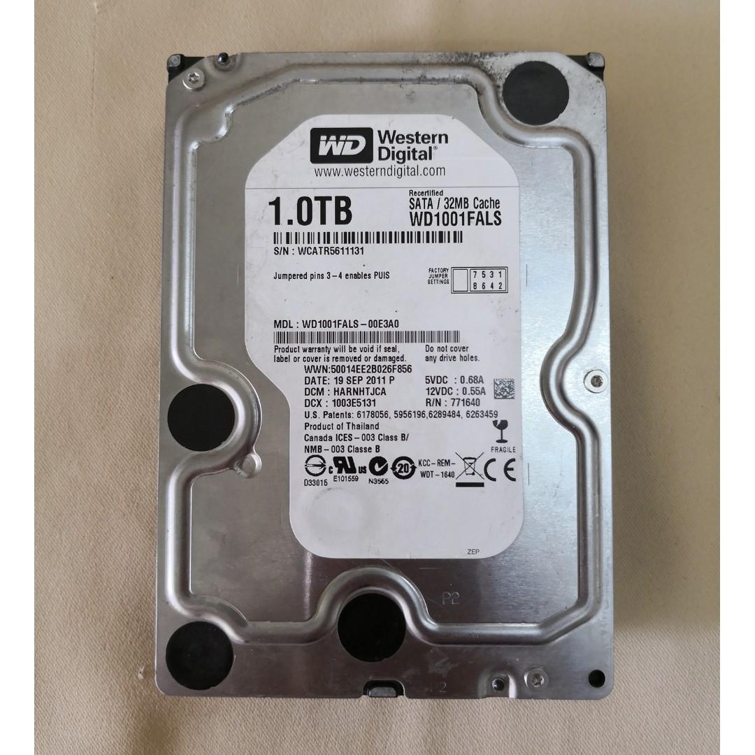 1TB WD Recertified HDD 7200 RPM Sata 3.5" WD1001FALS HARD DISK