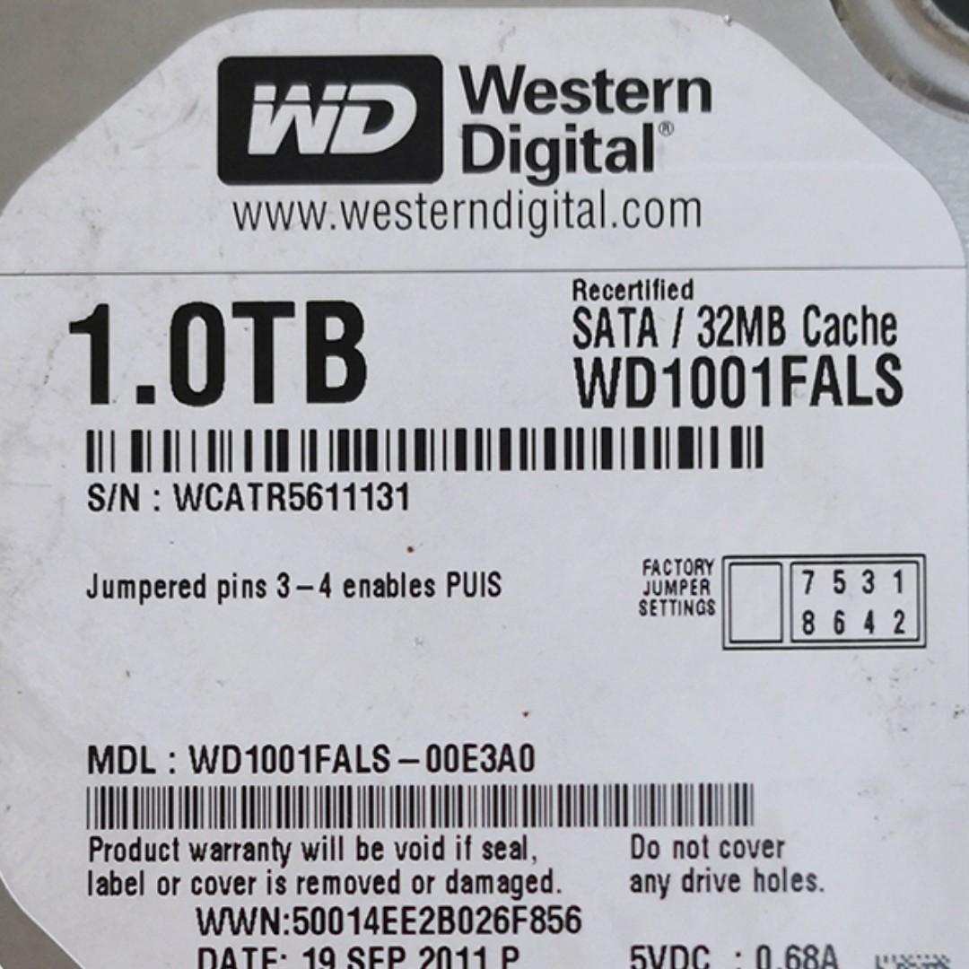 1TB WD Recertified HDD 7200 RPM Sata 3.5" WD1001FALS HARD DISK