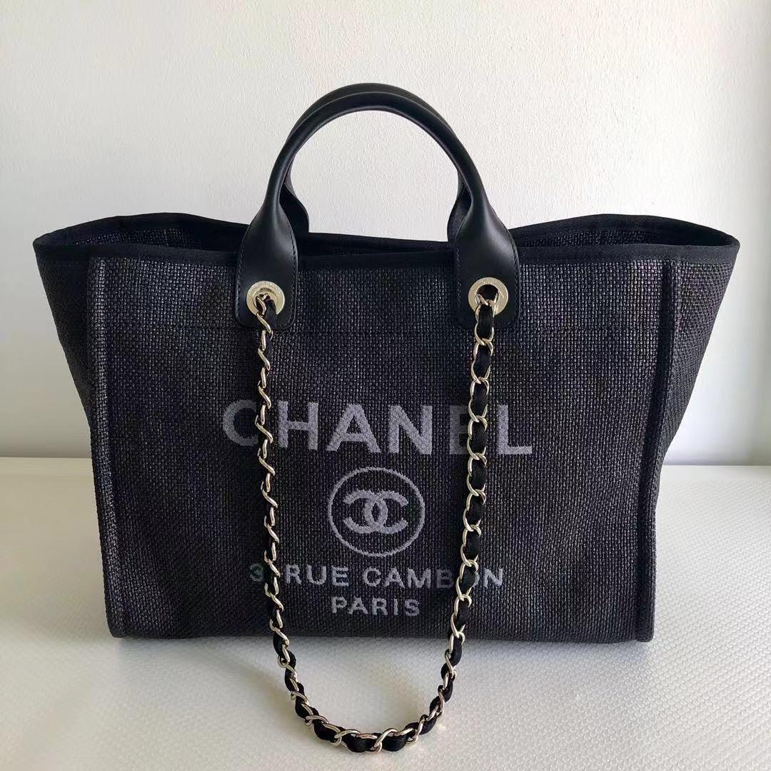 Chanel Deauville Black Canvas Large Tote Bag, Luxury, Bags & Wallets on ...
