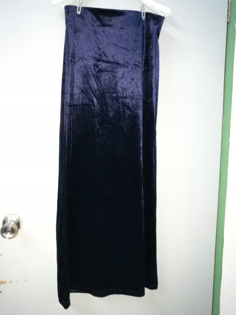 Dark Blue Velvet Long Dress Women S Fashion Clothes Dresses Skirts On Carousell